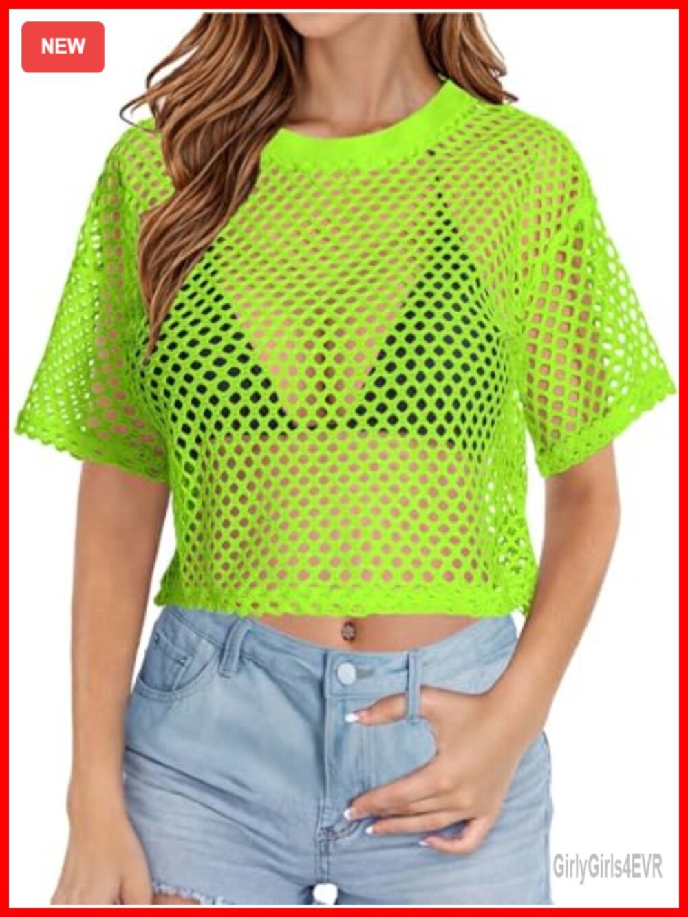 Women's Mesh Fishnet Sheer Short Sleeve Crop Top See Through Tee